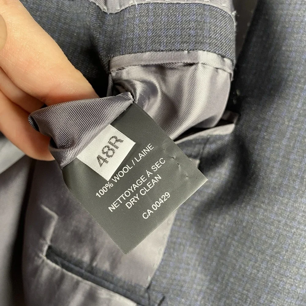 Peter Millar Blazer Mens 48R Blue Grey Wool Check Sport Coat Jacket Union *READ*